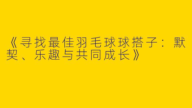 《寻找最佳羽毛球球搭子：默契、乐趣与共同成长》