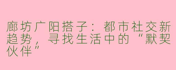 廊坊广阳搭子：都市社交新趋势，寻找生活中的“默契伙伴”