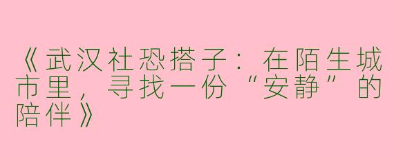 《武汉社恐搭子：在陌生城市里，寻找一份“安静”的陪伴》