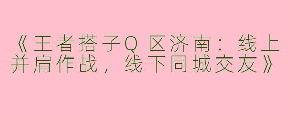 《王者搭子Q区济南：线上并肩作战，线下同城交友》