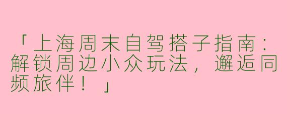 「上海周末自驾搭子指南：解锁周边小众玩法，邂逅同频旅伴！」