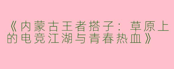 《内蒙古王者搭子：草原上的电竞江湖与青春热血》