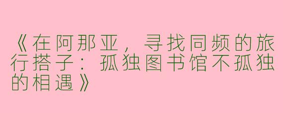 《在阿那亚，寻找同频的旅行搭子：孤独图书馆不孤独的相遇》