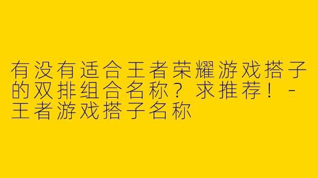 有没有适合王者荣耀游戏搭子的双排组合名称？求推荐！-王者游戏搭子名称