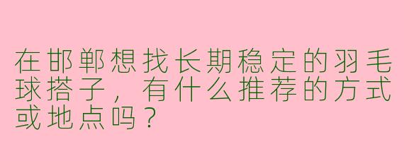 在邯郸想找长期稳定的羽毛球搭子，有什么推荐的方式或地点吗？