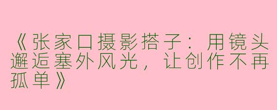 《张家口摄影搭子：用镜头邂逅塞外风光，让创作不再孤单》