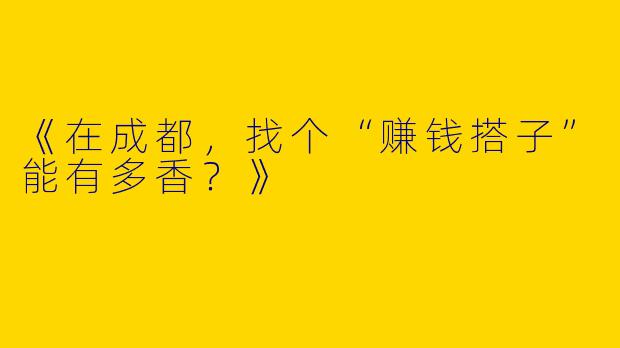 《在成都，找个“赚钱搭子”能有多香？》