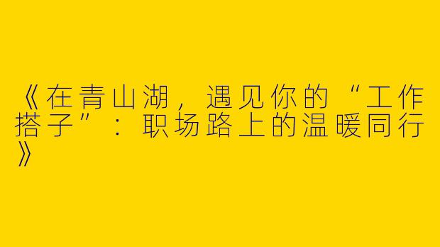 《在青山湖，遇见你的“工作搭子”：职场路上的温暖同行》