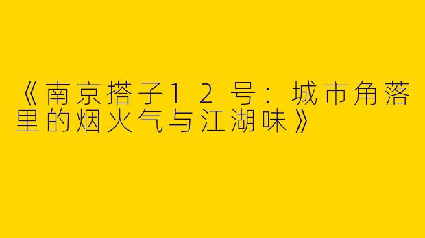 《南京搭子12号：城市角落里的烟火气与江湖味》