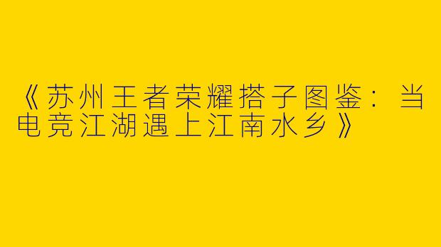 《苏州王者荣耀搭子图鉴：当电竞江湖遇上江南水乡》