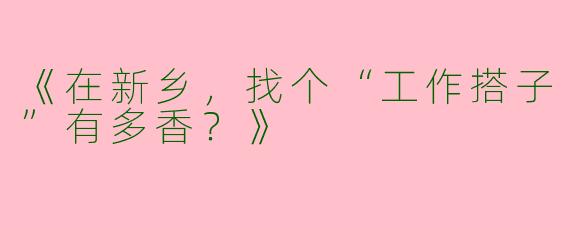 《在新乡，找个“工作搭子”有多香？》