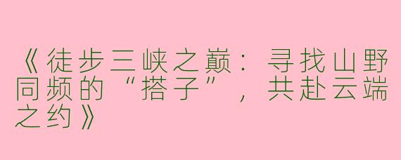《徒步三峡之巅：寻找山野同频的“搭子”，共赴云端之约》