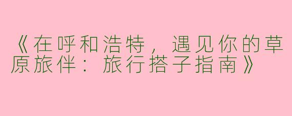 《在呼和浩特，遇见你的草原旅伴：旅行搭子指南》