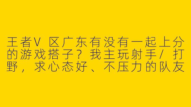 王者V区广东有没有一起上分的游戏搭子？我主玩射手/打野，求心态好、不压力的队友！