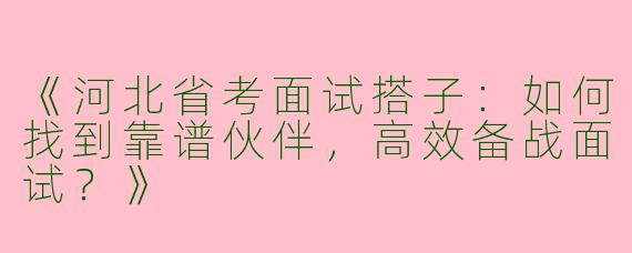 《河北省考面试搭子：如何找到靠谱伙伴，高效备战面试？》