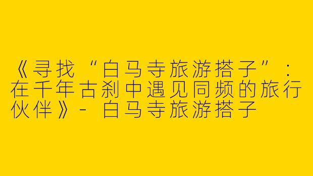 《寻找“白马寺旅游搭子”：在千年古刹中遇见同频的旅行伙伴》-白马寺旅游搭子