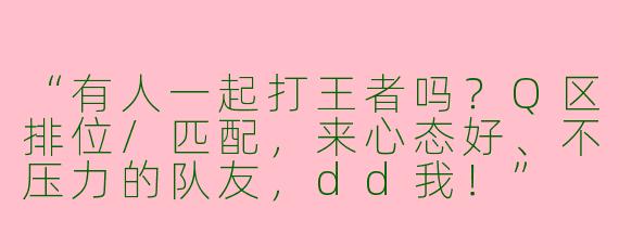 “有人一起打王者吗？Q区排位/匹配，来心态好、不压力的队友，dd我！”