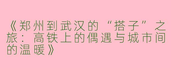 《郑州到武汉的“搭子”之旅：高铁上的偶遇与城市间的温暖》