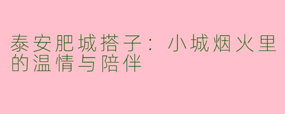 泰安肥城搭子：小城烟火里的温情与陪伴