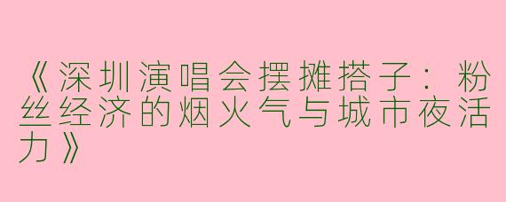 《深圳演唱会摆摊搭子：粉丝经济的烟火气与城市夜活力》