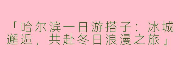 「哈尔滨一日游搭子：冰城邂逅，共赴冬日浪漫之旅」