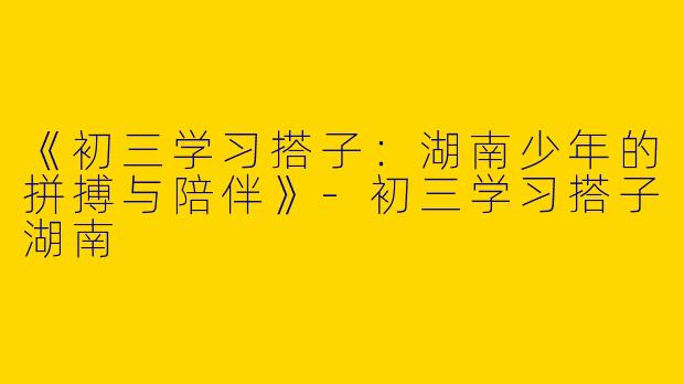 《初三学习搭子：湖南少年的拼搏与陪伴》-初三学习搭子湖南