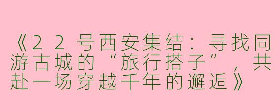 《22号西安集结：寻找同游古城的“旅行搭子”，共赴一场穿越千年的邂逅》
