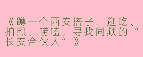 《蹲一个西安搭子：逛吃、拍照、唠嗑，寻找同频的“长安合伙人”》