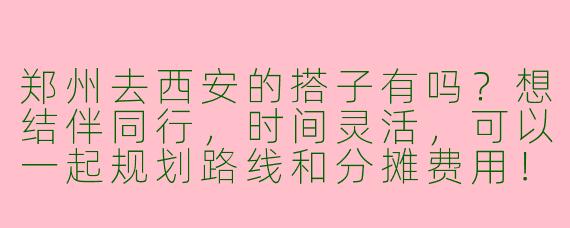 郑州去西安的搭子有吗？想结伴同行，时间灵活，可以一起规划路线和分摊费用！