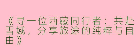 《寻一位西藏同行者：共赴雪域，分享旅途的纯粹与自由》