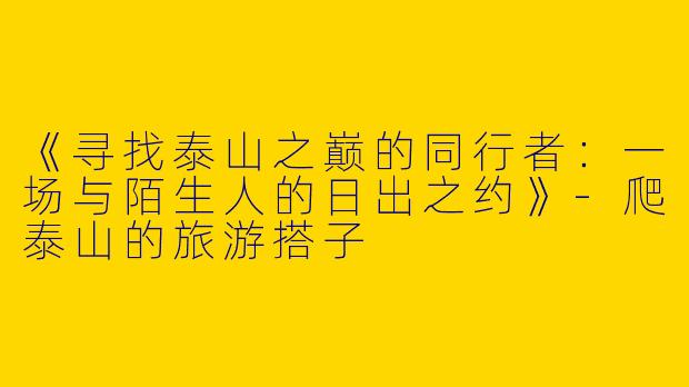 《寻找泰山之巅的同行者：一场与陌生人的日出之约》