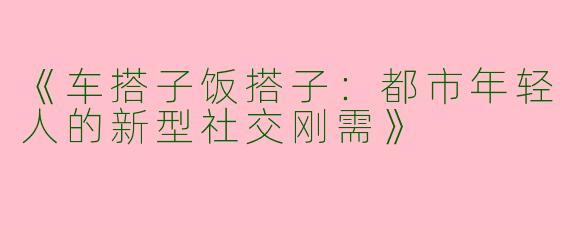 《车搭子饭搭子：都市年轻人的新型社交刚需》