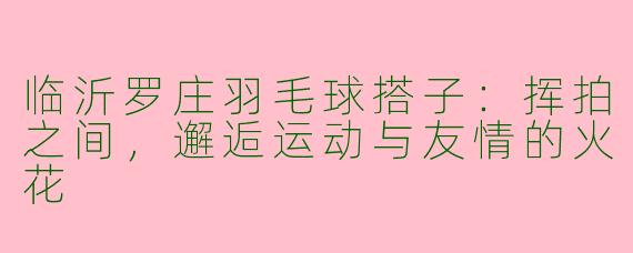 临沂罗庄羽毛球搭子：挥拍之间，邂逅运动与友情的火花