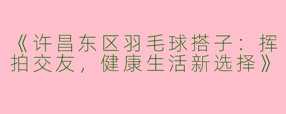 《许昌东区羽毛球搭子：挥拍交友，健康生活新选择》