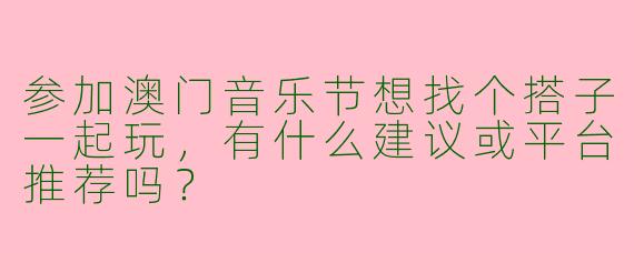 参加澳门音乐节想找个搭子一起玩，有什么建议或平台推荐吗？
