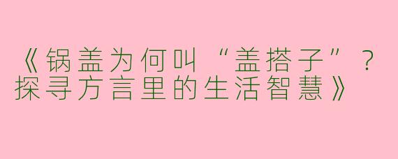 《锅盖为何叫“盖搭子”？探寻方言里的生活智慧》