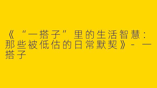 《“一搭子”里的生活智慧：那些被低估的日常默契》-一搭子