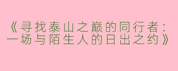 《寻找泰山之巅的同行者：一场与陌生人的日出之约》