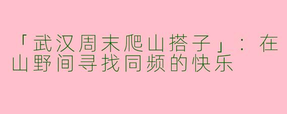 「武汉周末爬山搭子」：在山野间寻找同频的快乐
