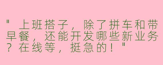 "上班搭子，除了拼车和带早餐，还能开发哪些新业务？在线等，挺急的！"