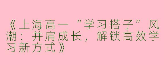 《上海高一“学习搭子”风潮：并肩成长，解锁高效学习新方式》