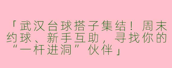 「武汉台球搭子集结！周末约球、新手互助，寻找你的“一杆进洞”伙伴」
