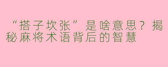 “搭子坎张”是啥意思？揭秘麻将术语背后的智慧