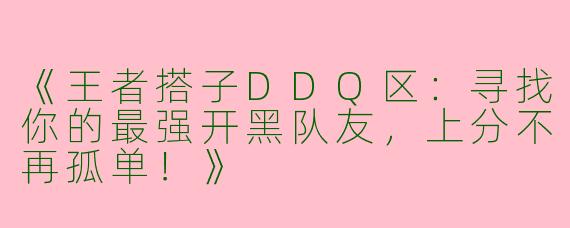 《王者搭子DDQ区：寻找你的最强开黑队友，上分不再孤单！》