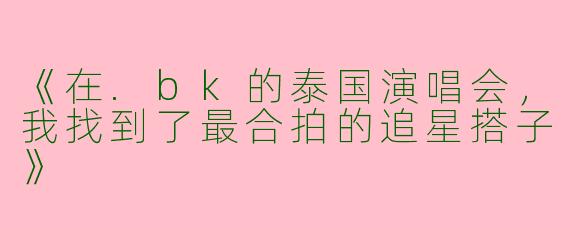 《在.bk的泰国演唱会，我找到了最合拍的追星搭子》