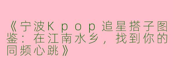《宁波Kpop追星搭子图鉴：在江南水乡，找到你的同频心跳》