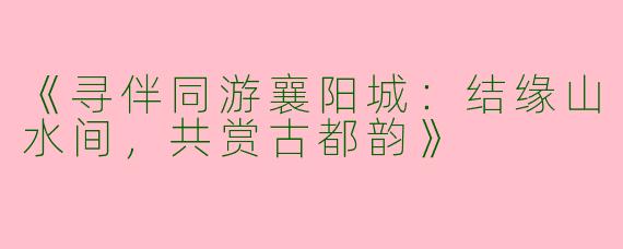 《寻伴同游襄阳城：结缘山水间，共赏古都韵》