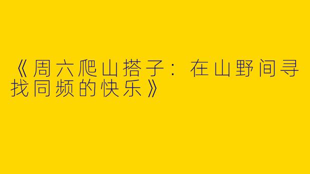 《周六爬山搭子：在山野间寻找同频的快乐》