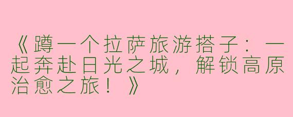 《蹲一个拉萨旅游搭子：一起奔赴日光之城，解锁高原治愈之旅！》