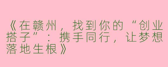 《在赣州，找到你的“创业搭子”：携手同行，让梦想落地生根》